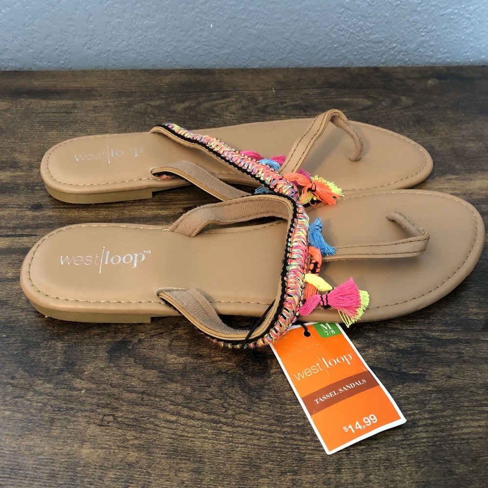 West Loop Womens Medium Size‎ 7/8  Tassal Sandals Colorful Boho Beach Flaw - Picture 6 of 12